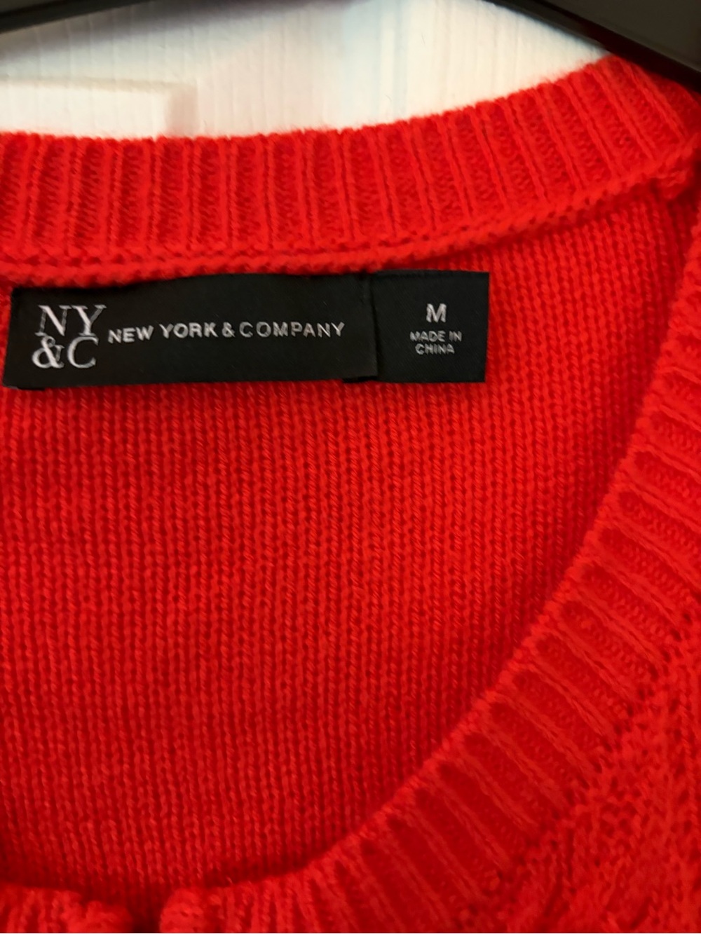 New York & Company Red Crewneck Cardigan Sweater